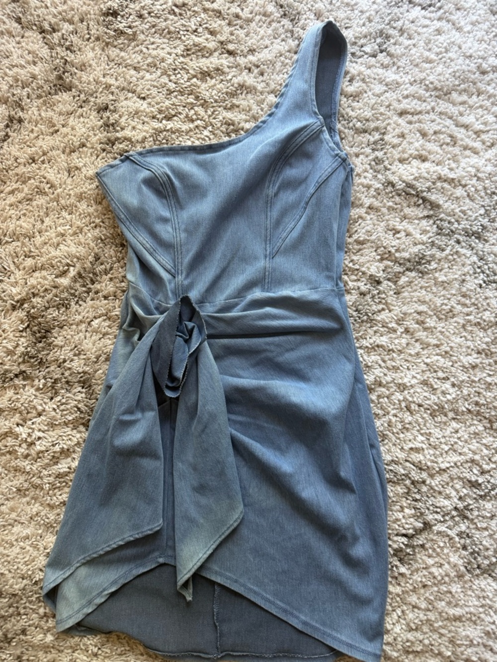 JLUXLABEL One-Shoulder Slate Blue Tie-Waist Dress